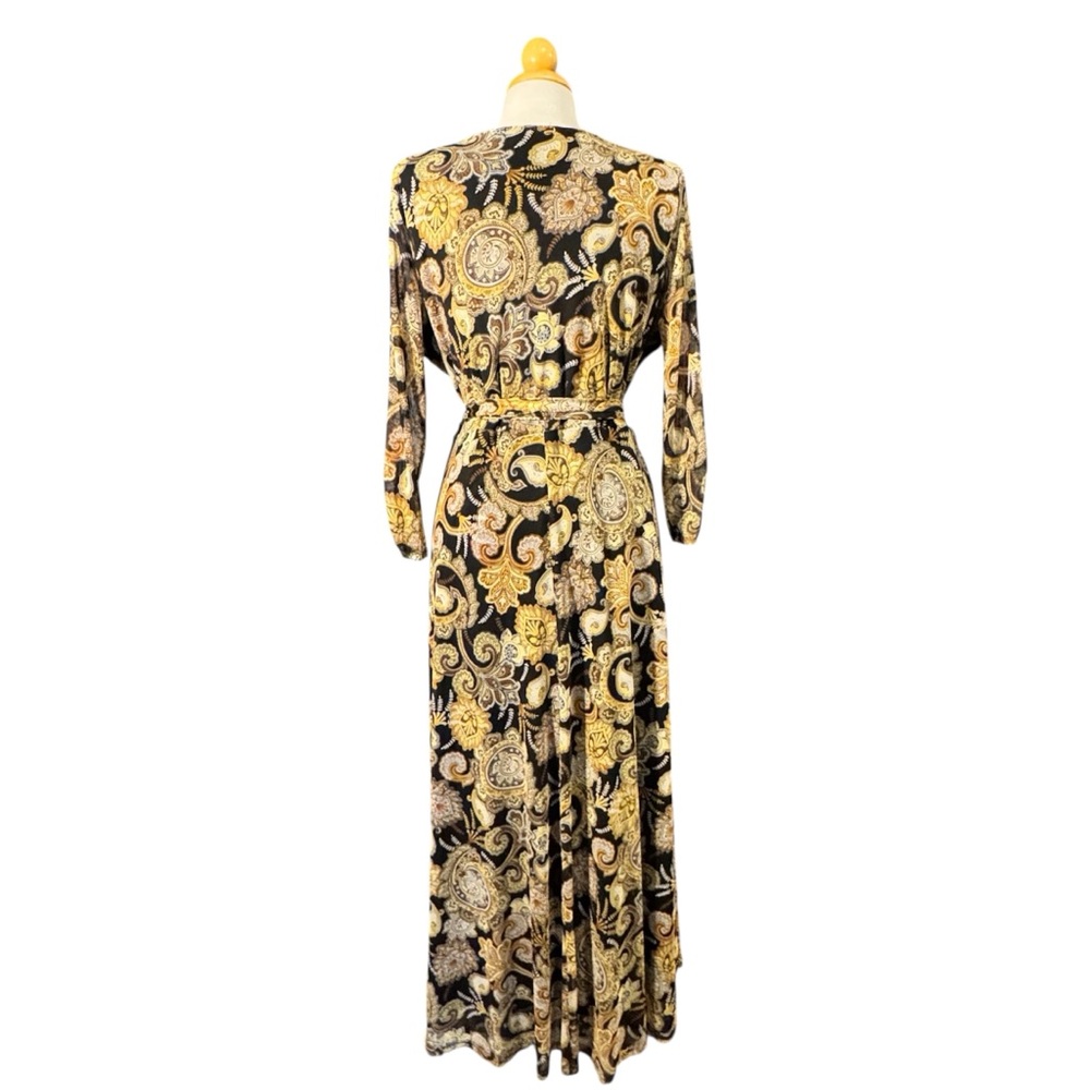 Black & Gold Paisley Faux Wrap Maxi Dress - Picture 2 of 9